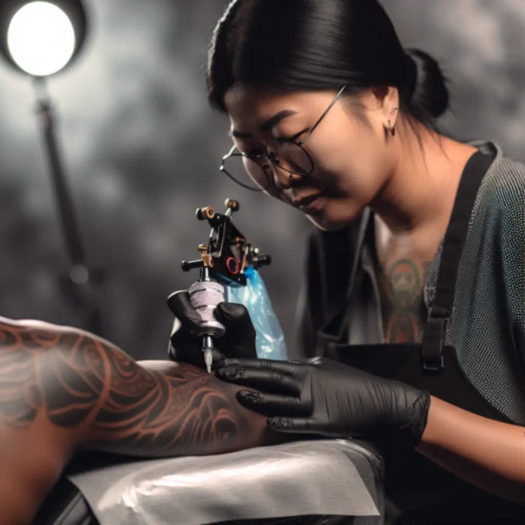 Proces wykonywania tatuażu w higienicznych warunkach w studio CzarnyNeedle.