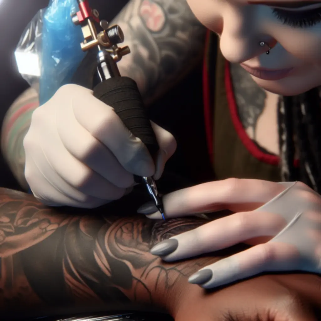 Zbliżenie na przedramię z dopracowanym tatuażem, ukazujące detale linii i cieniowania.