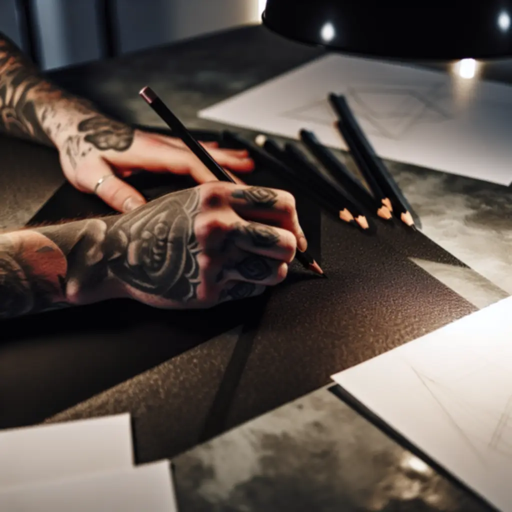 Artysta szkicuje indywidualny projekt tatuażu na papierze w studio CzarnyNeedle.