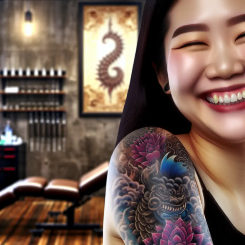 Zbliżenie na świeżo wykonany tatuaż klienta w studiu CzarnyNeedle